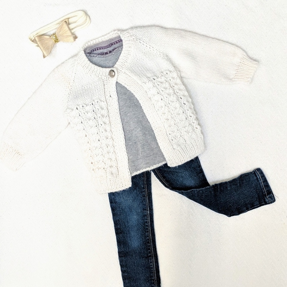 Hand-knit wool sweater, cream - size 2T